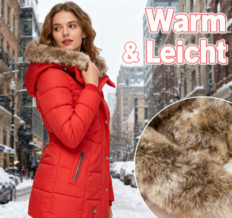 🧥❄️ Veste matelassée thermique confortable pour femme avec capuche en fausse fourrure – Chaude, coupe-vent et déperlante