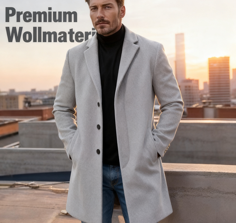 🧥 Kuschelwohl Herren Wollmantel – Eleganter, grauer Mantel mit klassischem Schnitt für den Winter ❄️