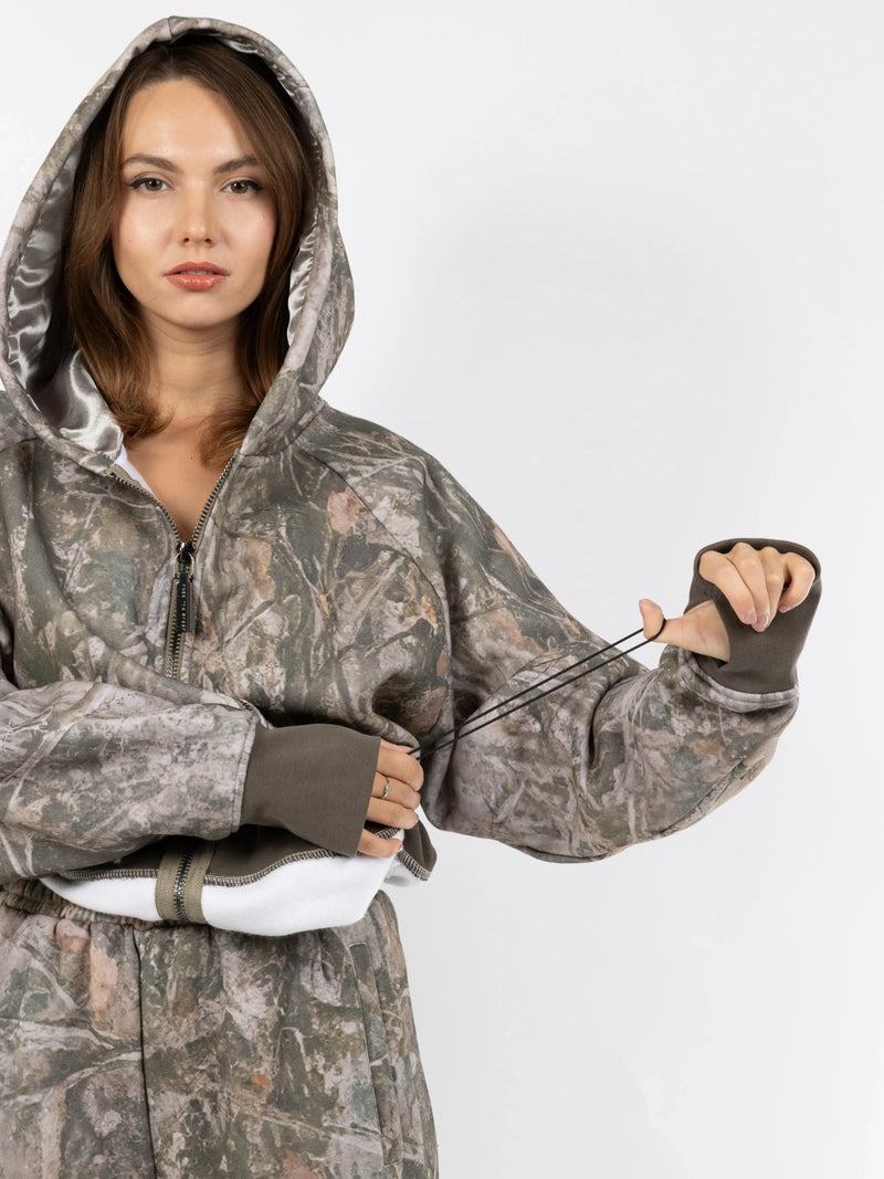 Ensemble de loisirs oversize Kuschelwohl™ : Sweat à capuche et pantalon camouflage à imprimé feuille d'érable – 🎄 Grande vente de Noël