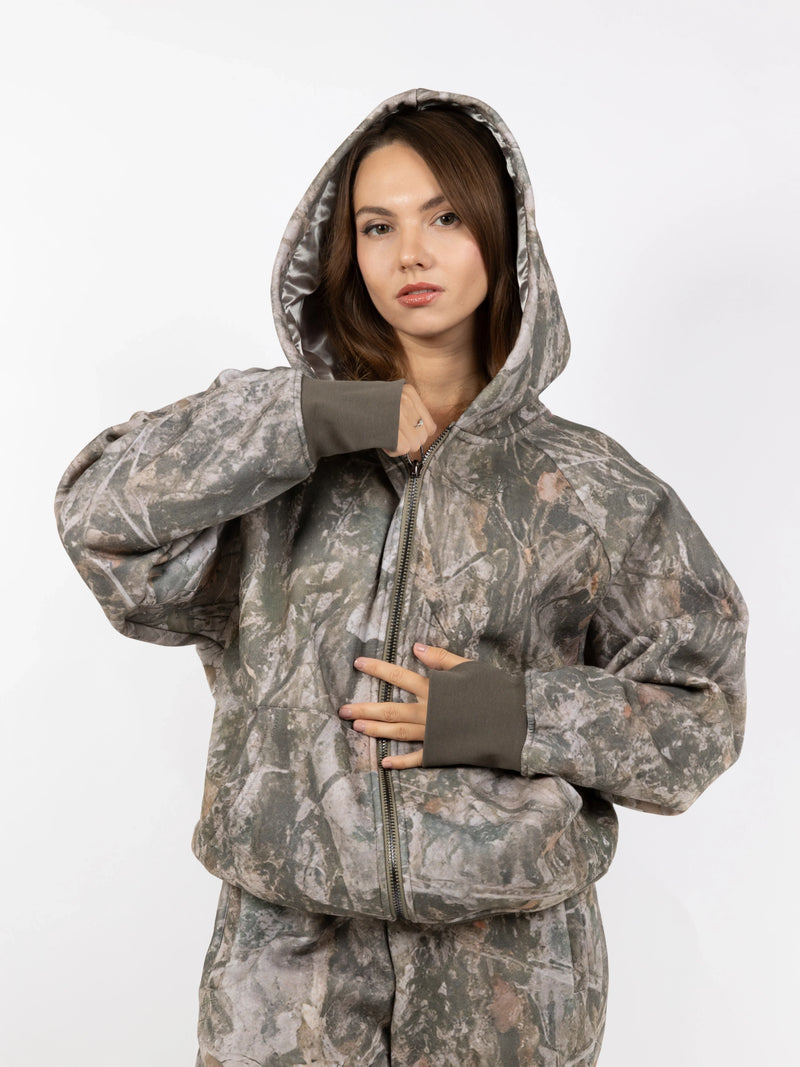 Ensemble de loisirs oversize Kuschelwohl™ : Sweat à capuche et pantalon camouflage à imprimé feuille d'érable – 🎄 Grande vente de Noël