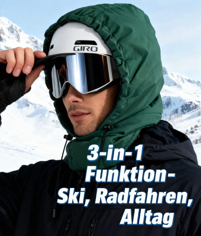 🏔️🧢 Cagoule thermique 3 en 1 confortable avec bonnet – Capuche d'hiver compatible avec un casque pour le ski, le vélo et les activités de plein air ❄️