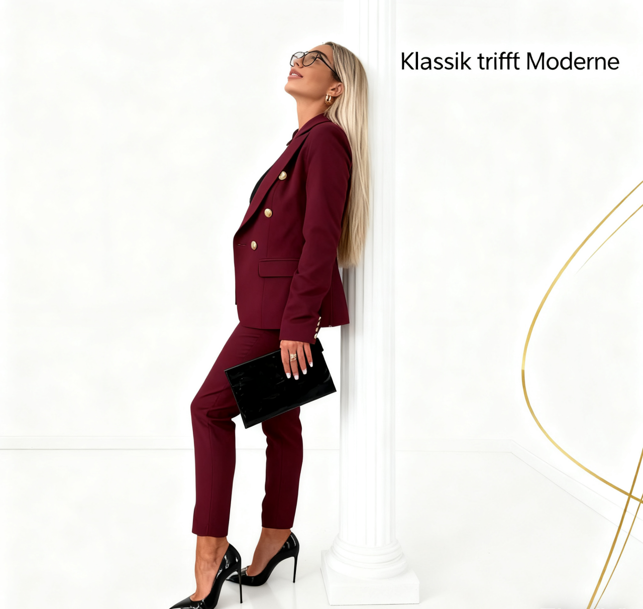 🔥HOT SALE 50% RABATT🔥 Damen-Doppelreihiger Blazer & Maßgeschneiderte Hosen-Kombination