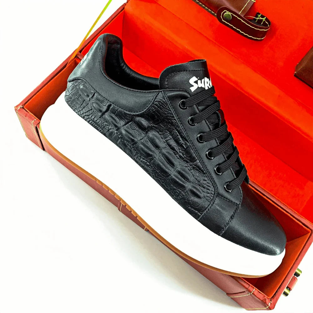 Kuschelwohl™ Herren Echtleder-Sneaker mit Kroko-Prägung & Fußgewölbestütze (Orthopädischer Komfort) – 🎄 Weihnachts-Sale