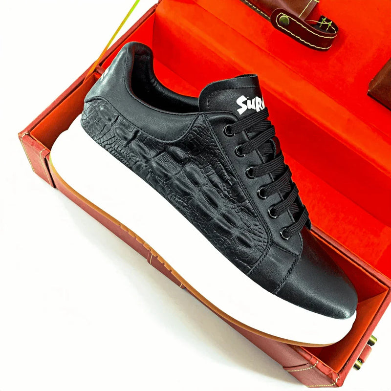 Kuschelwohl™ Herren Echtleder-Sneaker mit Kroko-Prägung & Fußgewölbestütze (Orthopädischer Komfort) – 🎄 Weihnachts-Sale