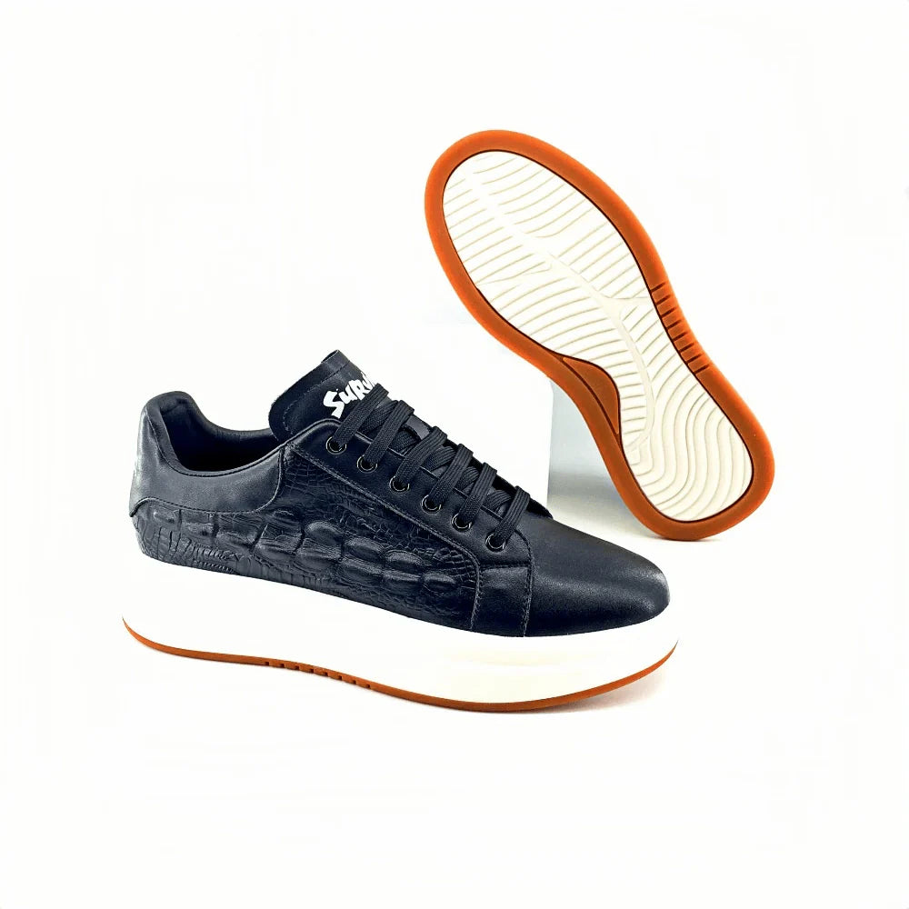 Kuschelwohl™ Herren Echtleder-Sneaker mit Kroko-Prägung & Fußgewölbestütze (Orthopädischer Komfort) – 🎄 Weihnachts-Sale