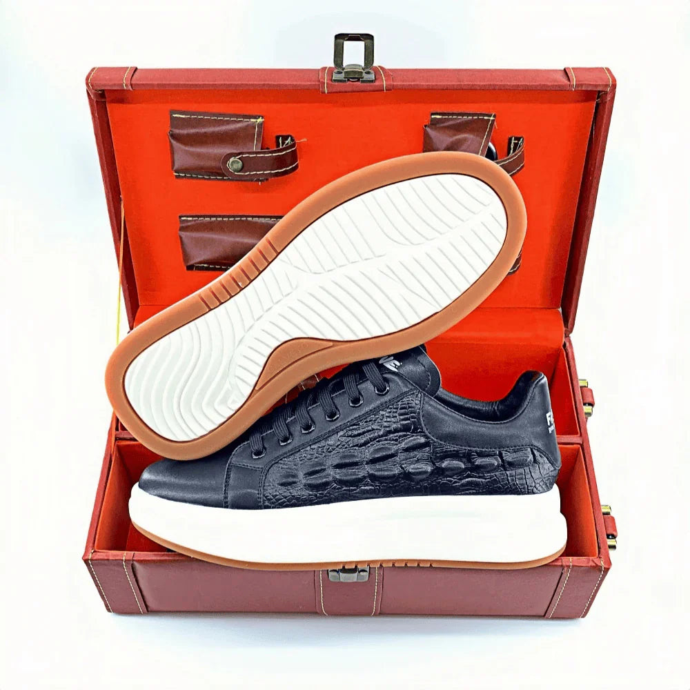 Kuschelwohl™ Herren Echtleder-Sneaker mit Kroko-Prägung & Fußgewölbestütze (Orthopädischer Komfort) – 🎄 Weihnachts-Sale