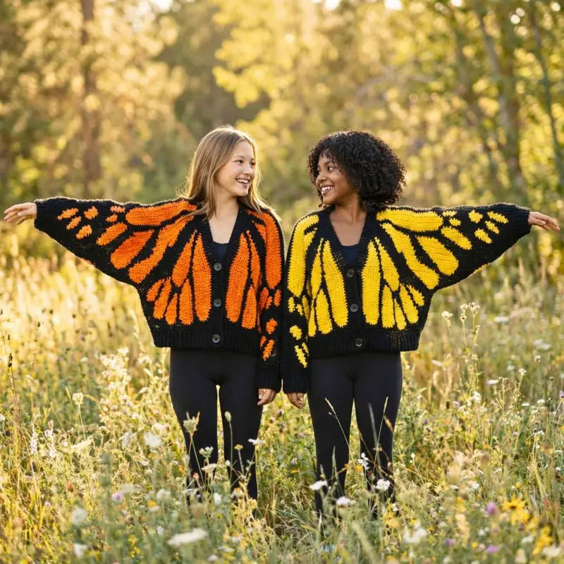 Monarch Butterfly Häkel-Cardigan-Cape – Handgehäkelter Oversize Poncho mit Flügel-Design in Orange/Schwarz | Kuschelig & Statement-Look | Jetzt -20% Angebot