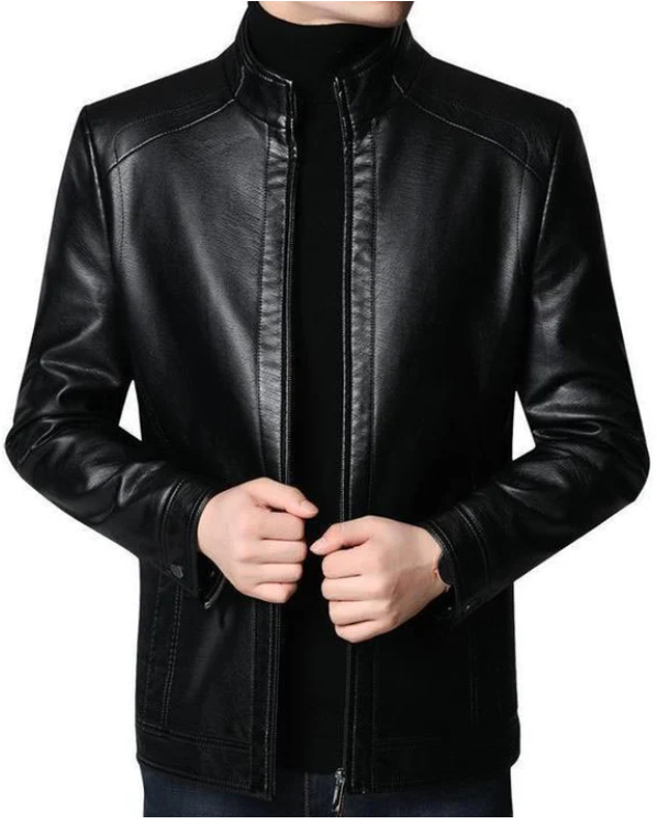 🧥✨ Veste en cuir confortable pour homme – Col montant, design intemporel, aspect cuir vegan