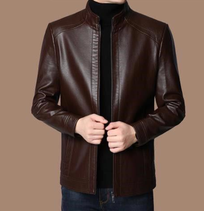 🧥✨ Veste en cuir confortable pour homme – Col montant, design intemporel, aspect cuir vegan