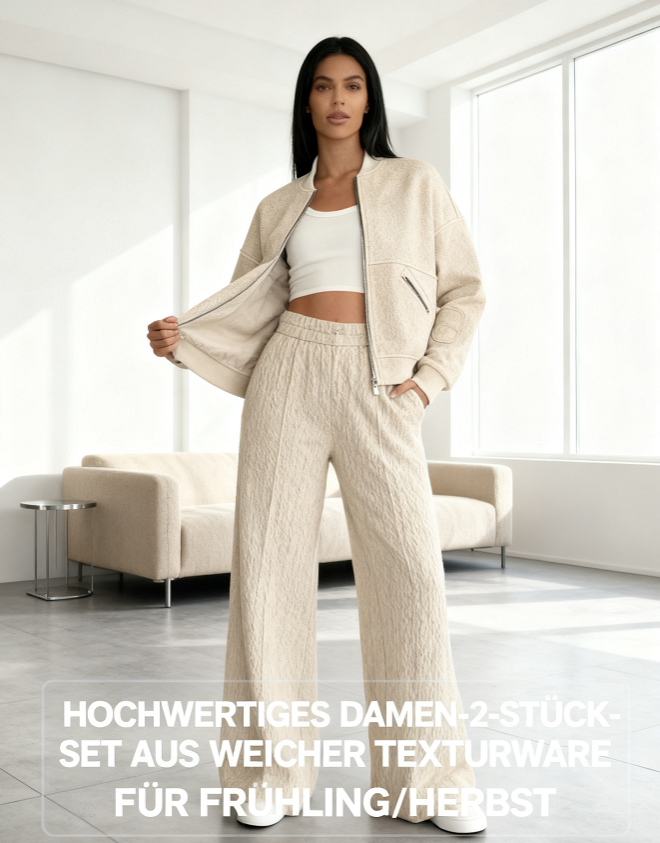Ensemble deux pièces pour femme, coupe décontractée – Veste zippée et pantalon à jambes larges – 49 % de réduction ! 
