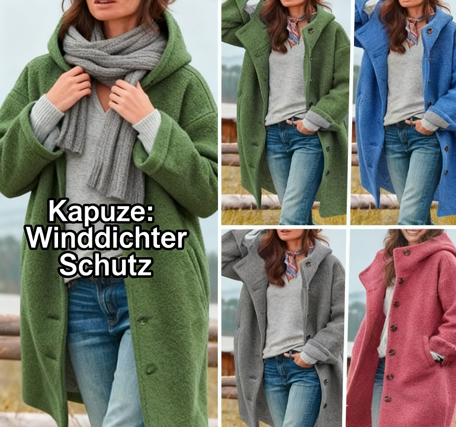 Kuschelwohl Wollmantel mit Kapuze – Stilvoll und winddicht, perfekt für kalte Tage! ❄️🧥