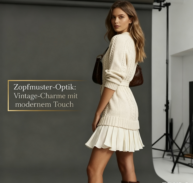 🧶🍂 Robe en maille confortable pour femme, confectionnée dans un mélange de laine – maille torsadée, douce et chaude pour l'automne/hiver 