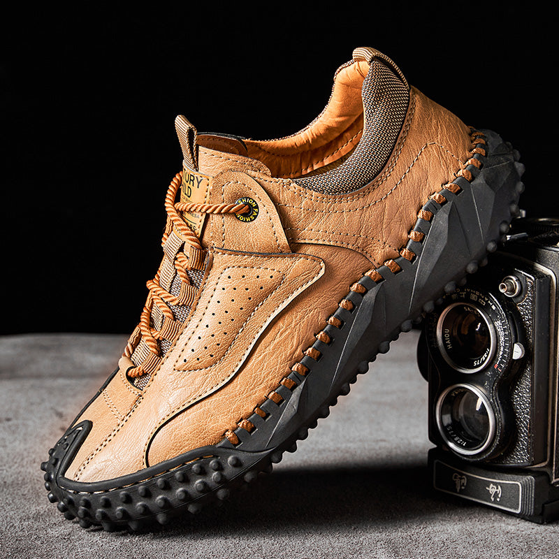 (⏰Räumungsverkauf – 70 % Rabatt🔥) Vintage-Wanderschuhe für Herren aus Leder – Echtes Leder, orthopädische Fußgewölbeunterstützung, breite Zehenbox, wasserdicht, atmungsaktiv, handgenäht, rutschfest, leichte Schuhe zum Autofahren und Wandern