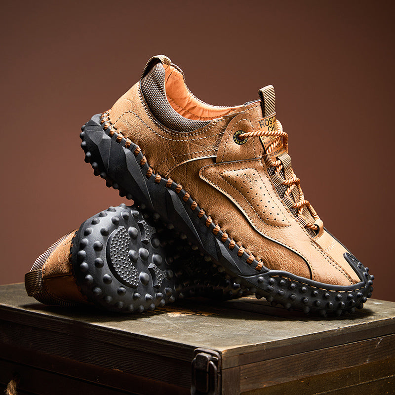 (⏰Räumungsverkauf – 70 % Rabatt🔥) Vintage-Wanderschuhe für Herren aus Leder – Echtes Leder, orthopädische Fußgewölbeunterstützung, breite Zehenbox, wasserdicht, atmungsaktiv, handgenäht, rutschfest, leichte Schuhe zum Autofahren und Wandern