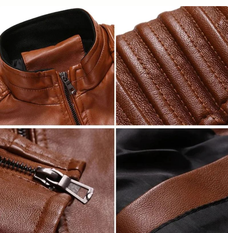 🔥 Offre à durée limitée 🔥 Blouson de motard en cuir pour homme avec col montant 