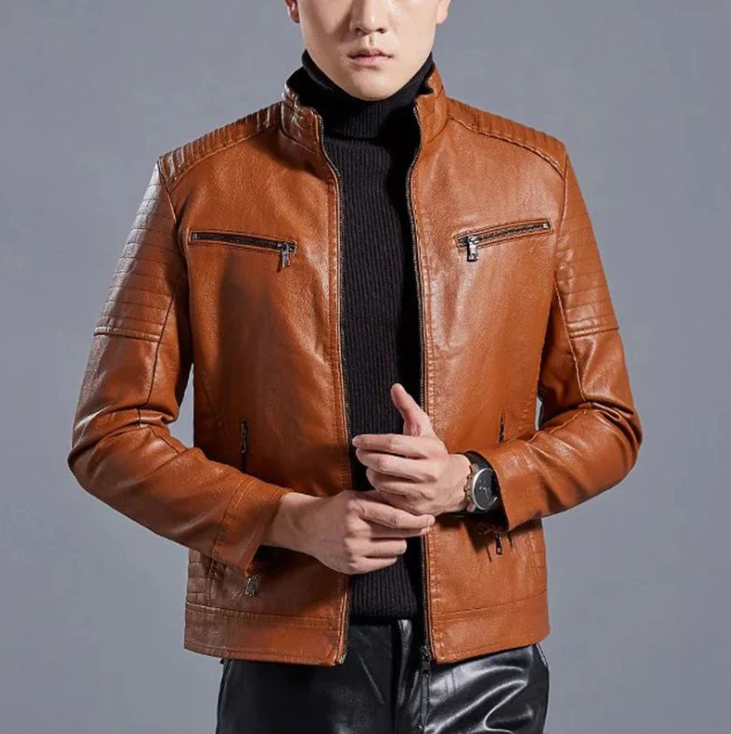 🔥 Offre à durée limitée 🔥 Blouson de motard en cuir pour homme avec col montant 