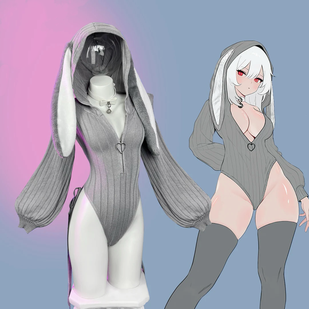 Schicker grauer Hoodie-Body mit Hasenohren