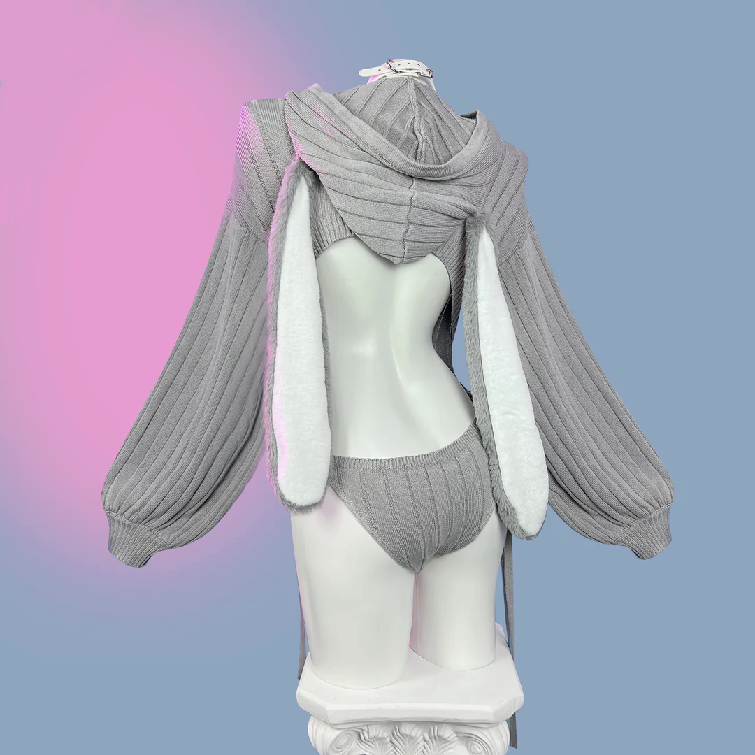 Schicker grauer Hoodie-Body mit Hasenohren