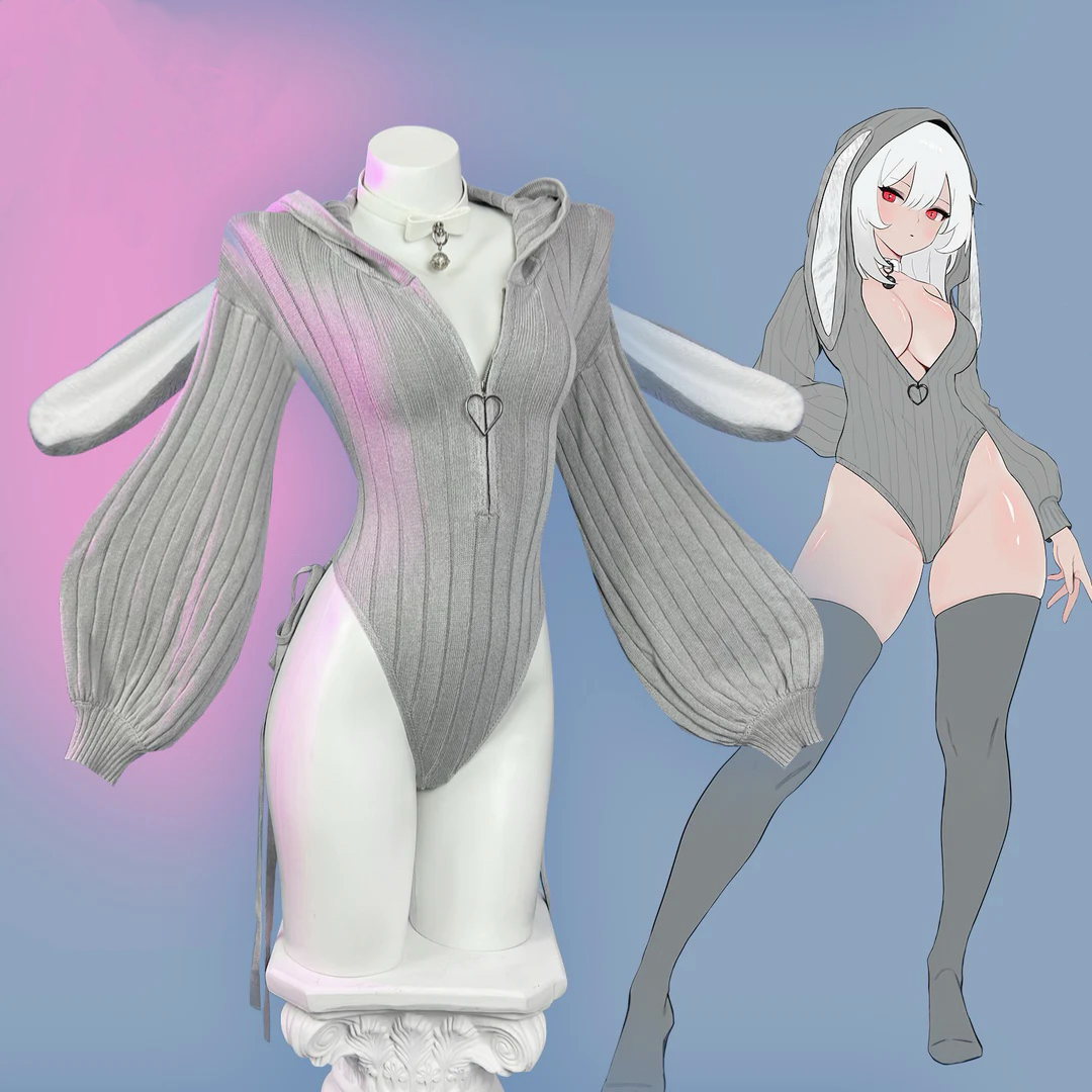 Schicker grauer Hoodie-Body mit Hasenohren