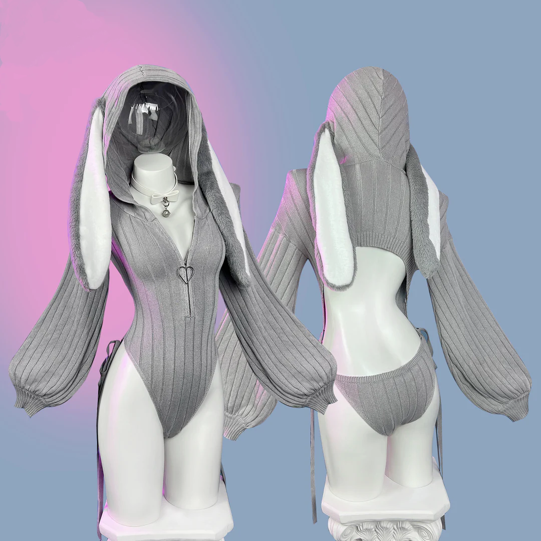 Schicker grauer Hoodie-Body mit Hasenohren