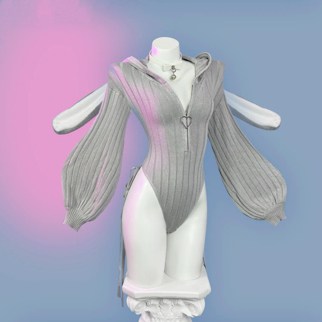 Schicker grauer Hoodie-Body mit Hasenohren