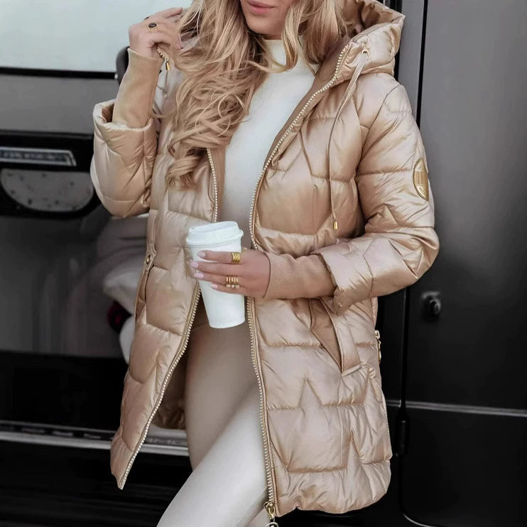 Manteau d'hiver chaud à capuche pour femme, mi-long 