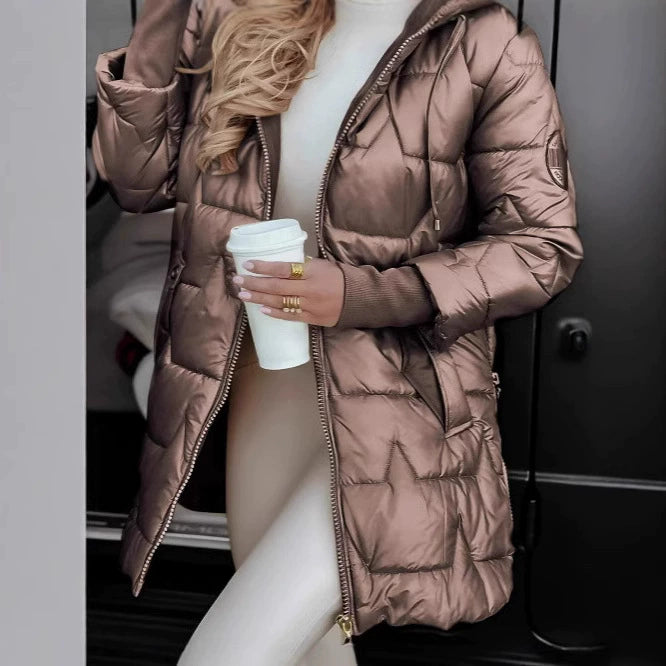 Manteau d'hiver chaud à capuche pour femme, mi-long 
