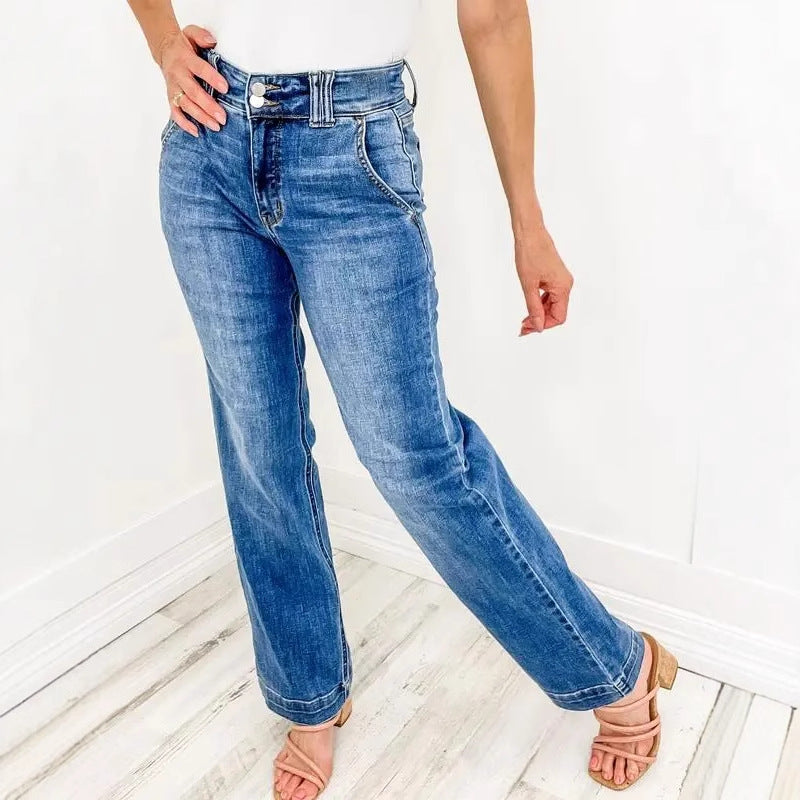👖Ventes du Black Friday : jusqu’à 49 % de réduction !!⚡Jean taille haute à double boutonnage et jambes larges 