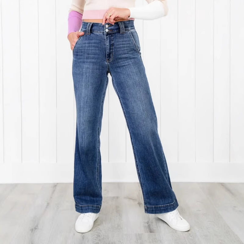 👖Ventes du Black Friday : jusqu’à 49 % de réduction !!⚡Jean taille haute à double boutonnage et jambes larges 