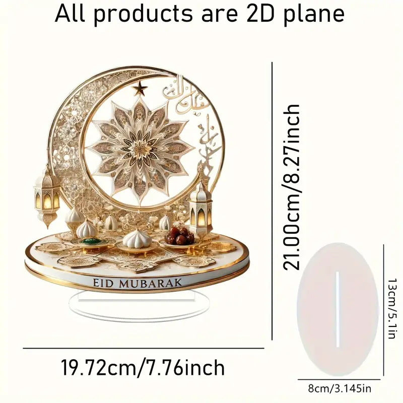 Tischdekoration mit Ramadan-Moscheemotiv und Sockel, 1 Stück, 2D-Acryl-Tischornament mit flacher Optik, multifunktionale Dekoration für Esstisch, Büro oder Schreibtisch im Studentenwohnheim.