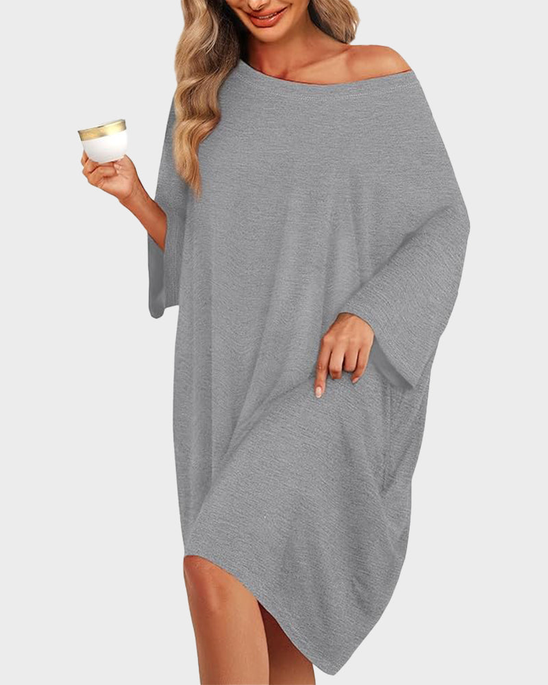 Plus Size Ultraweiches Oversize-Hemd-Schlafanzug mit Taschen