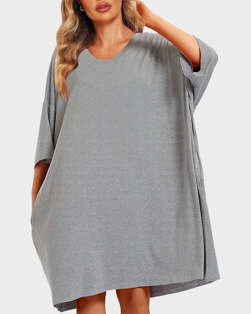 Plus Size Ultraweiches Oversize-Hemd-Schlafanzug mit Taschen