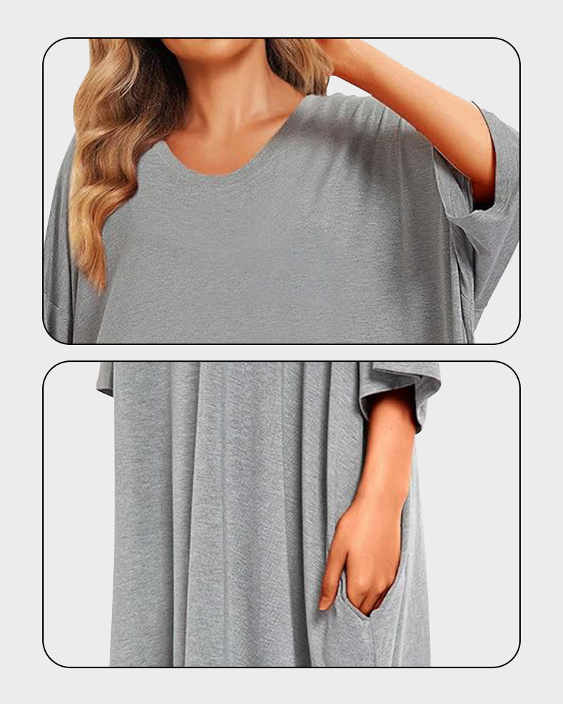 Plus Size Ultraweiches Oversize-Hemd-Schlafanzug mit Taschen
