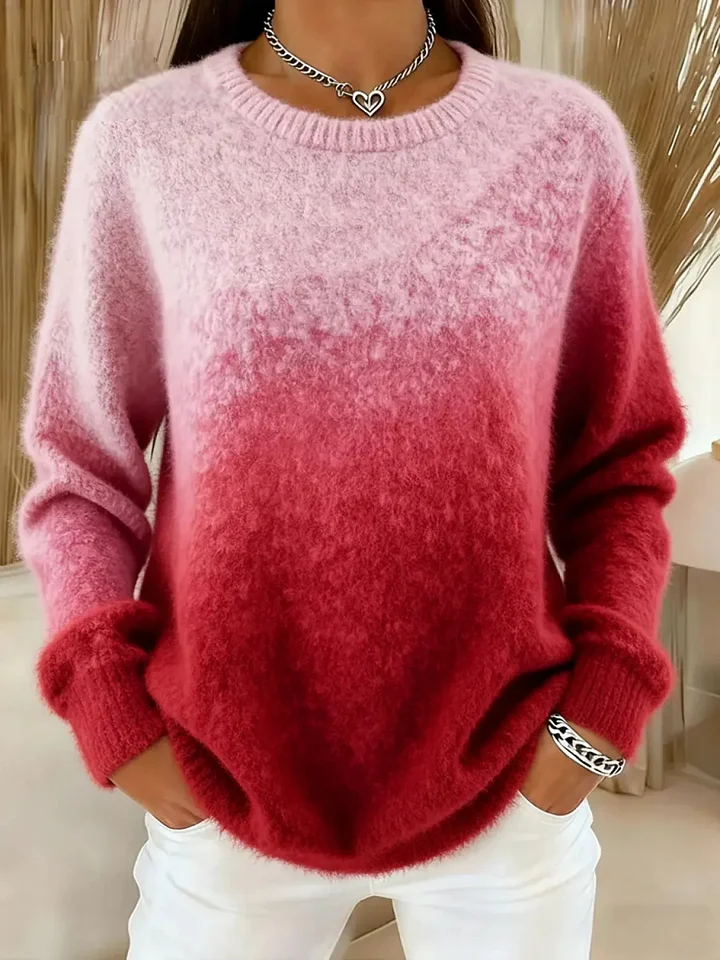 Pull en maille confortable pour femme, avec dégradé de couleurs et col rond.