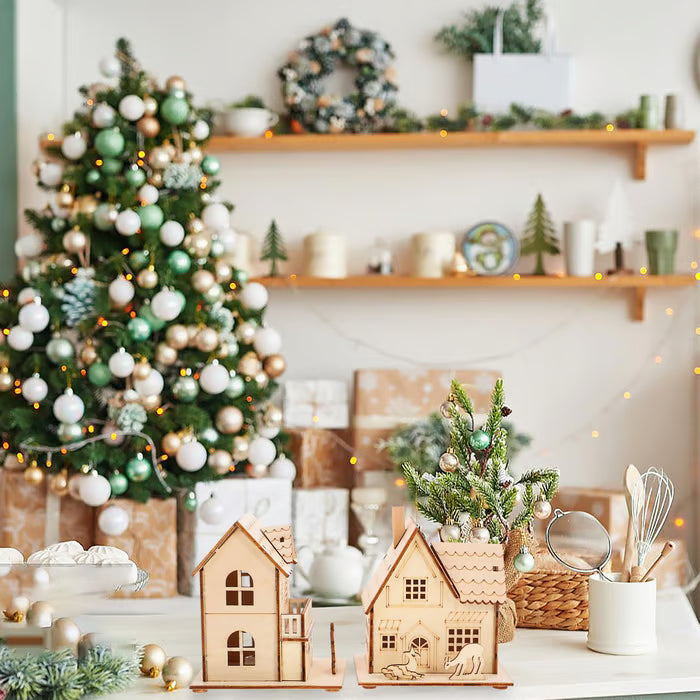 🎅Offres spéciales Noël - Maisons de Noël en bois illuminées, faites maison, pour les loisirs créatifs 