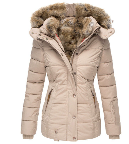 🧥❄️ Veste matelassée thermique confortable pour femme avec capuche en fausse fourrure – Chaude, coupe-vent et déperlante
