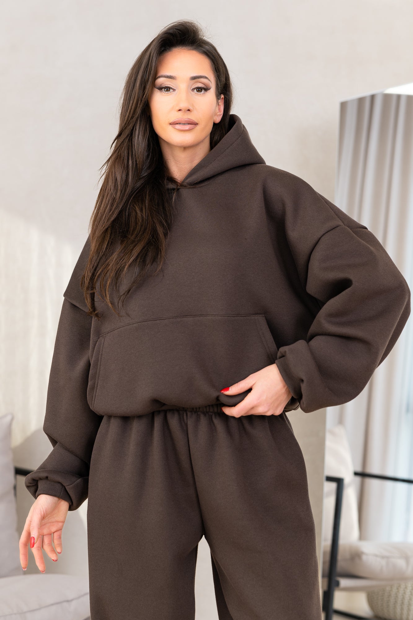 Kapuzen-Sweatshirt-Set in Unifarbe