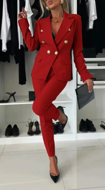 🔥HOT SALE 50% RABATT🔥 Damen-Doppelreihiger Blazer & Maßgeschneiderte Hosen-Kombination