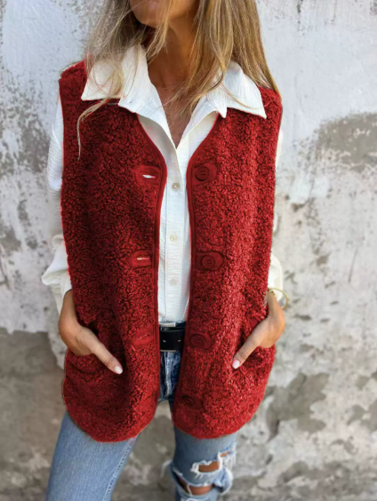 🎉Nouveauté – 50 % de réduction💛Gilet court et chaud d'automne pour femme avec patte de boutonnage