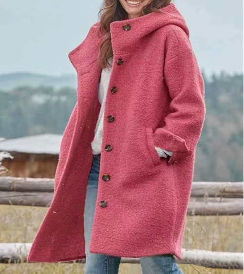 Manteau en laine douillet à capuche – élégant et coupe-vent, parfait pour les journées froides ! ❄️🧥