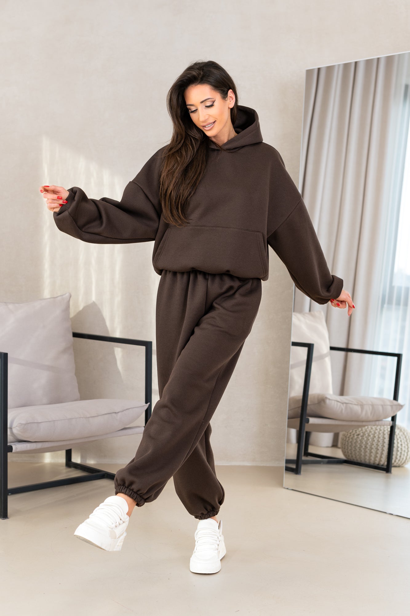 Kapuzen-Sweatshirt-Set in Unifarbe