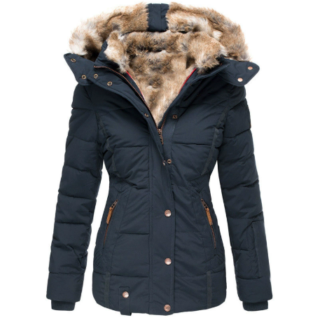 🧥❄️ Veste matelassée thermique confortable pour femme avec capuche en fausse fourrure – Chaude, coupe-vent et déperlante