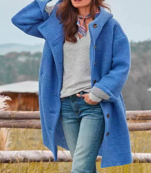 Manteau en laine douillet à capuche – élégant et coupe-vent, parfait pour les journées froides ! ❄️🧥