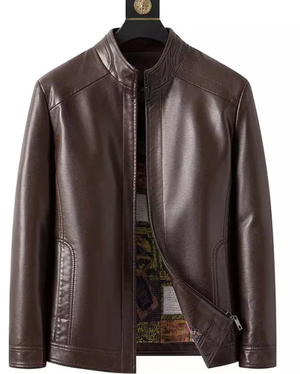 🧥✨ Veste en cuir confortable pour homme – Col montant, design intemporel, aspect cuir vegan