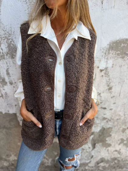 🎉Nouveauté – 50 % de réduction💛Gilet court et chaud d'automne pour femme avec patte de boutonnage