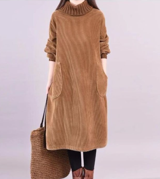 Robe longue en velours côtelé à col montant Kuschelwohl™ – Coupe décontractée (Grandes soldes de Noël 🎄)