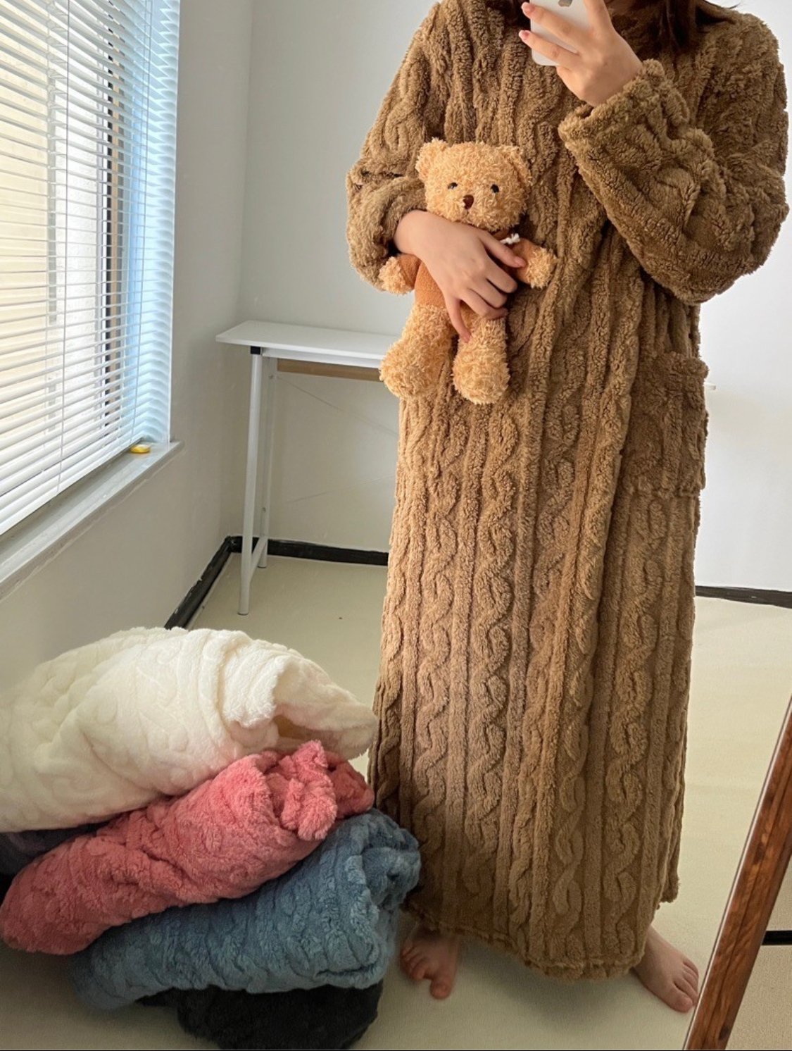 Winter Coral Samt warme Haus Pyjama