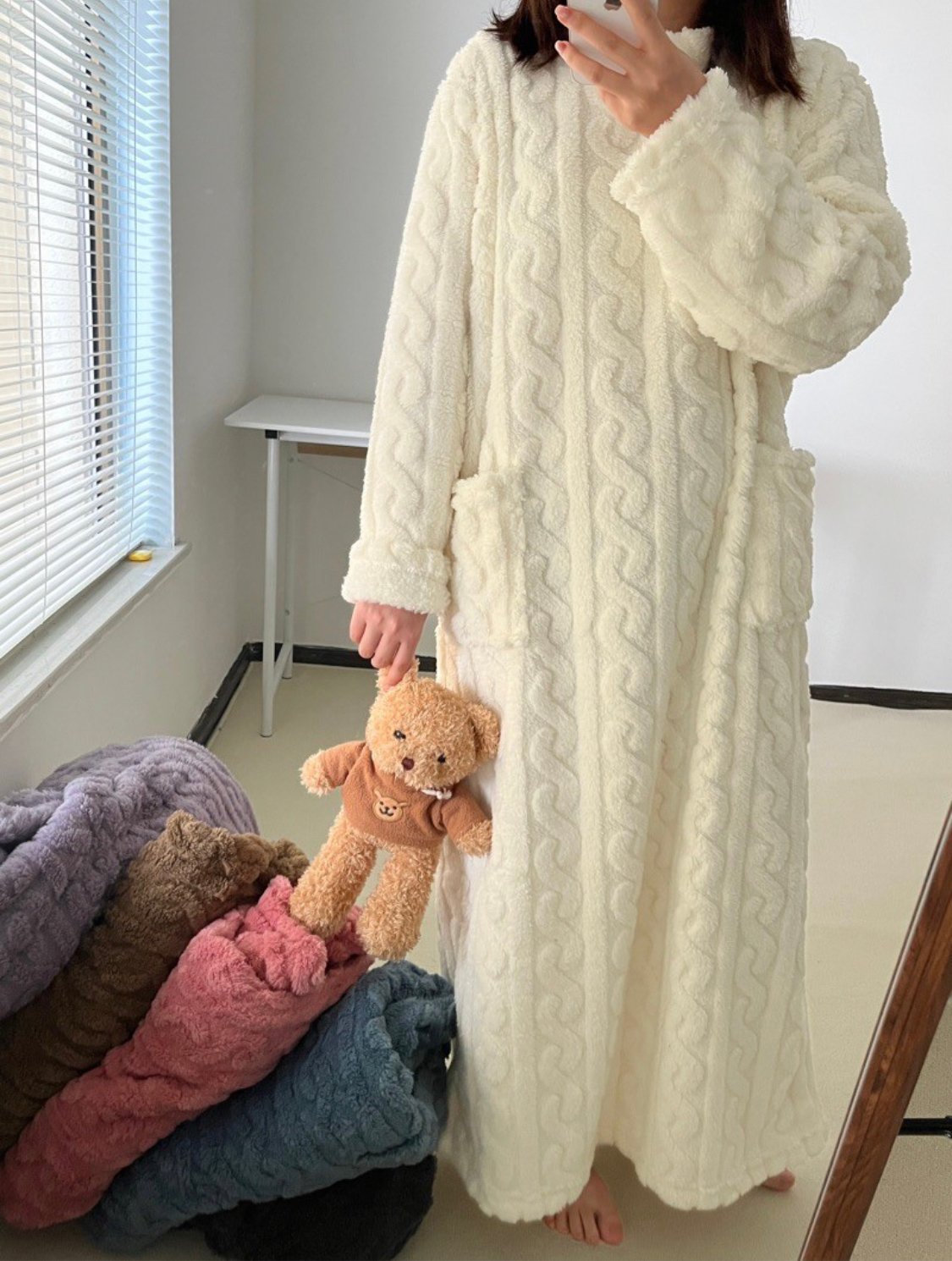 Winter Coral Samt warme Haus Pyjama