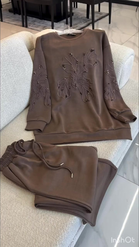 Ensemble sweat-shirt à sequins Kuschelwohl™ – Col rond et couleur unie (Grande vente de Noël 🎄) 