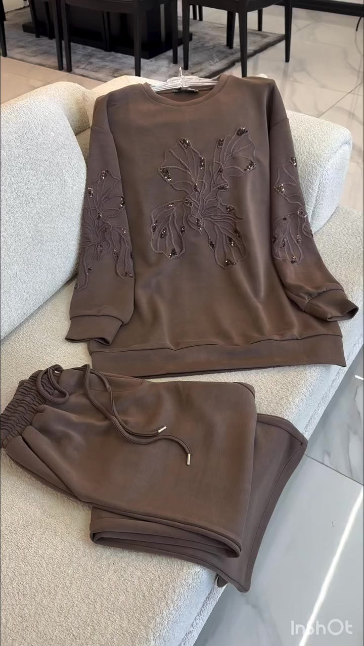 Ensemble sweat-shirt à sequins Kuschelwohl™ – Col rond et couleur unie (Grande vente de Noël 🎄) 
